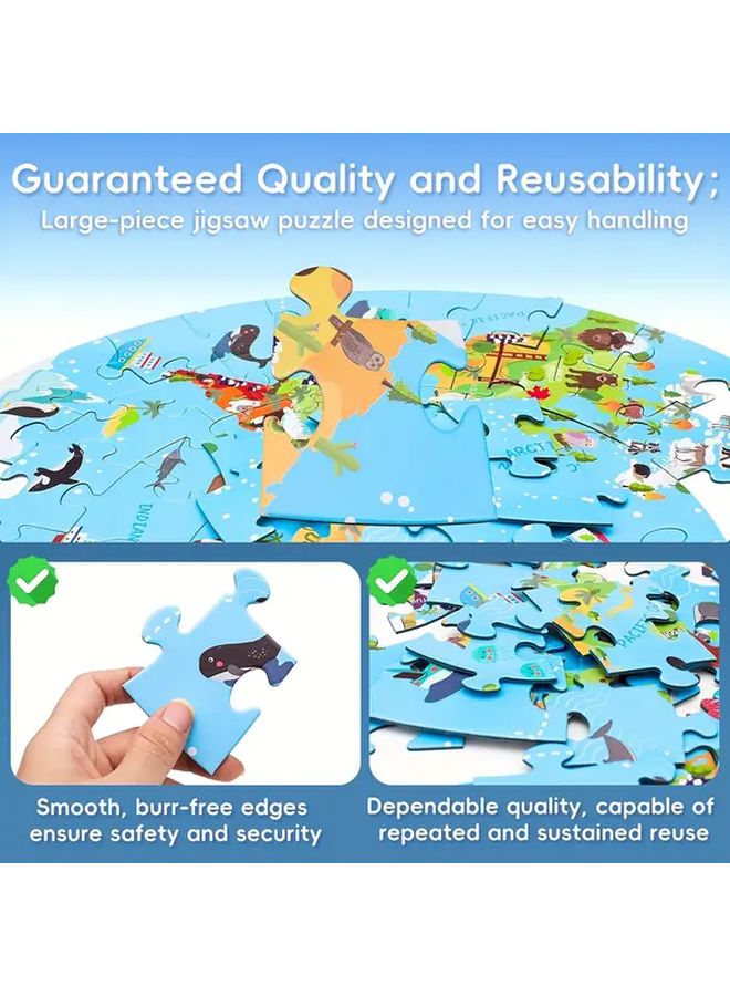 70 Pcs World Map Jigsaw Puzzle Large Round Floor Educational Geography Toy For Kids - Image 3